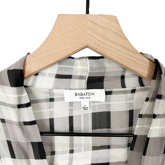 Aritzia 100% Silk Babaton Beau Wrap Draped Plaid Oversized Blouse Shirt Top - L - Picture 3 of 7